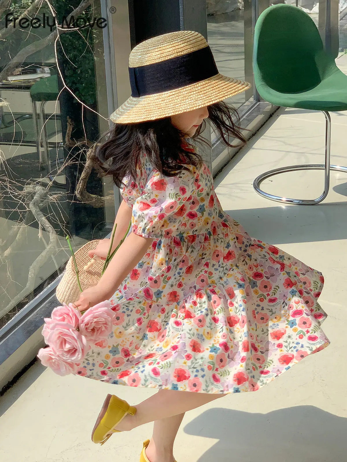 

Baby Girls Summer Dress Short Sleeve Floral Kids Dresses Children Party Sundress Sweet Clothes Toddler Girl Clothings