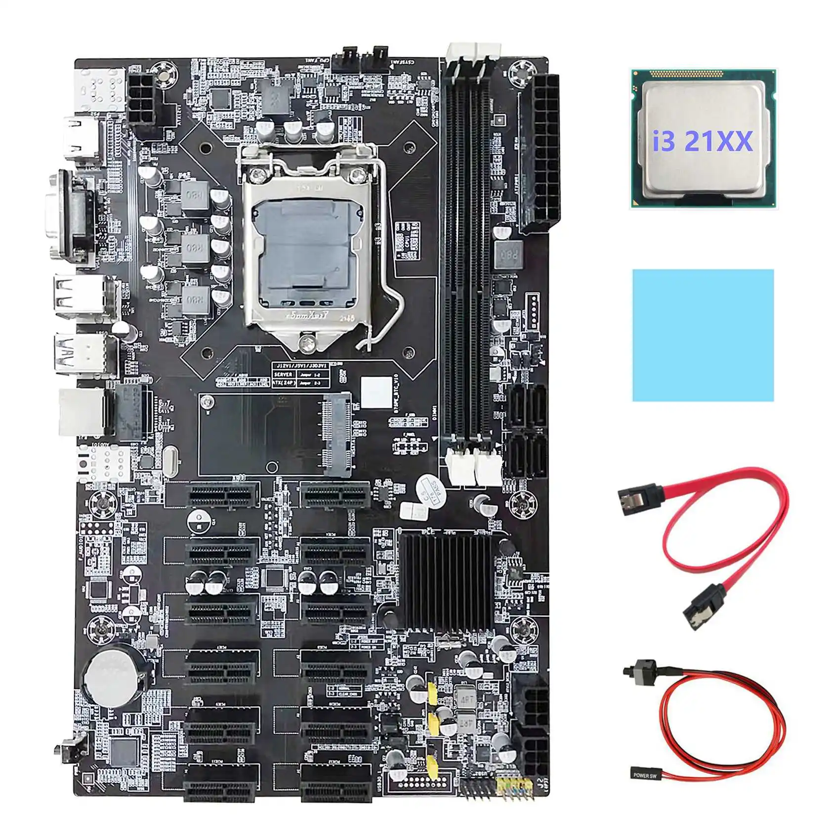 

Материнская плата B75 ETH для майнинга, ЦП 12 PCIE + I3 21XX + SATA кабель + коммутационный кабель + термопад LGA1155 B75 BTC, материнская плата для майнинга