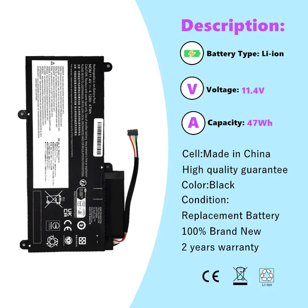 Фото Аккумулятор для ноутбука 45N1755 для Lenovo ThinkPad E450 E455 E460 E450C 45N1752 45N1756 45N1754 45N1753 45N1757 11.4V 47Wh №3
