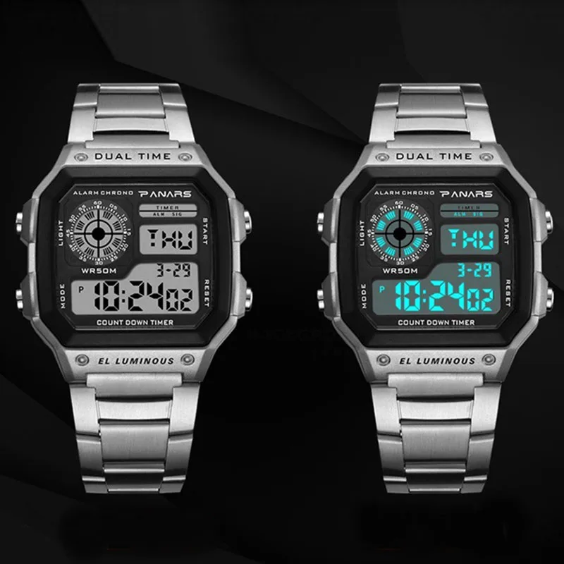 Часы наручные цифровые золотистые/серебристые со светодиодной подсветкой |