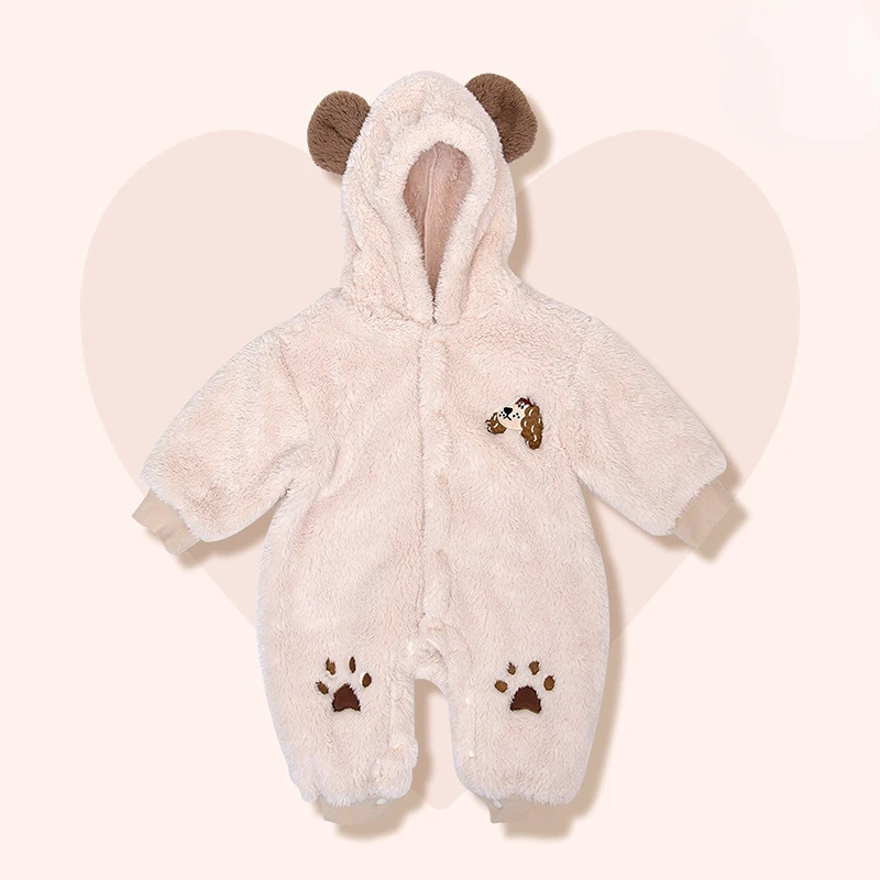 

Baby One-piece Clothes Home Autumn and Winter Newborn Double-sided Velvet Out Costume Three Dimensional Hooded Boy Girl Romper