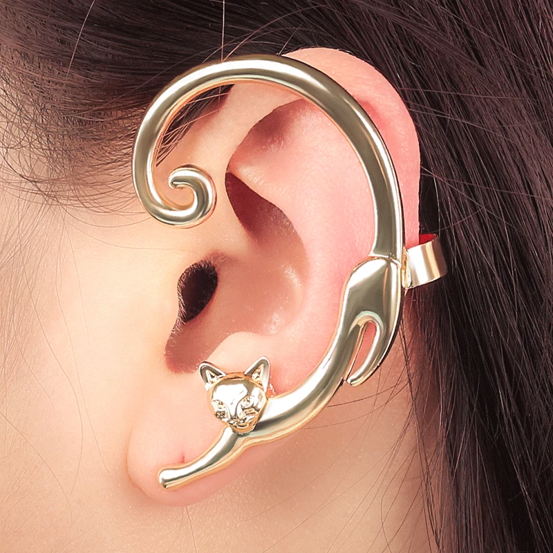 

New Ear Needle Wrap Hook Earrings For Women Surround Auricle Diagonal Stud Piercing Cute Cat Earrings