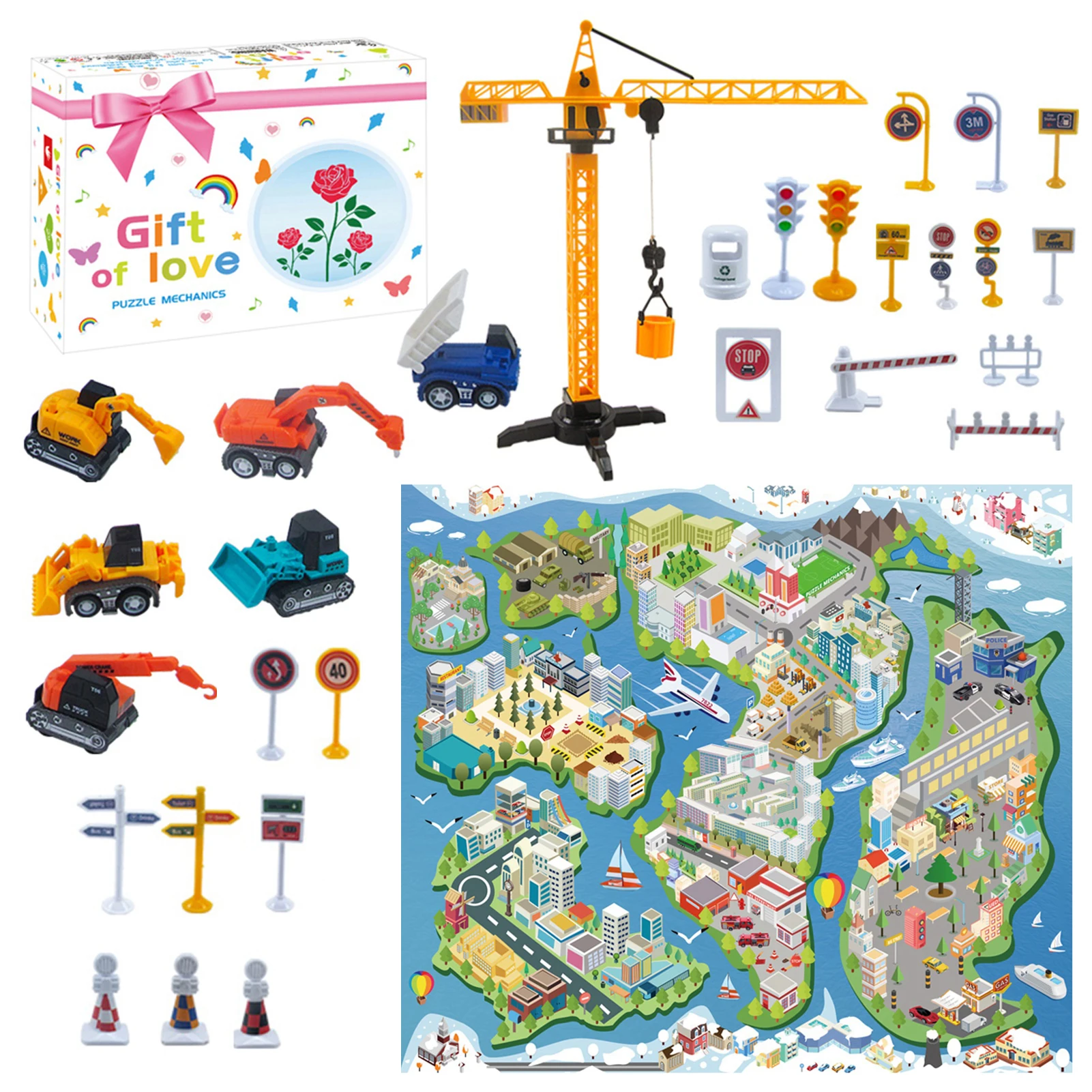 

Construction Vehicle Toy Set Full Die-cast Engineering Car Kit Realistic Vehicles Toys Playset With Tower Crane Excavator Trucks
