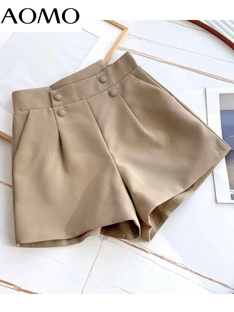 

AOMO 2022 New Women Elegant Button Decorate Skirt Shorts Zipper Pockets OL Shorts Pantalones 4R03A