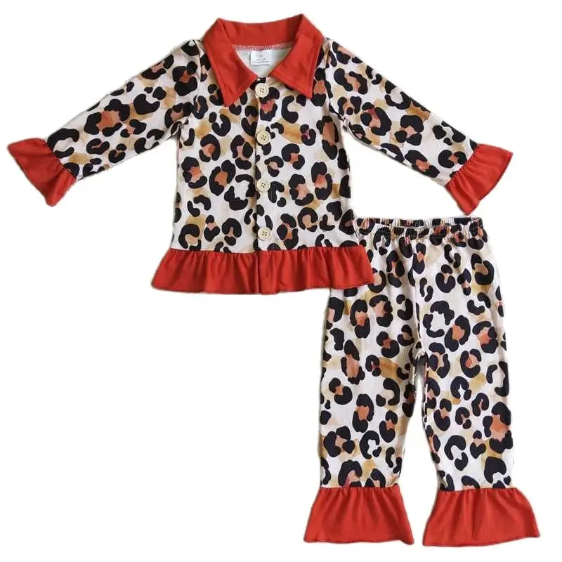 

Girls Orange Leopard Button Blue Long Sleeve Colorful Leopard Print Long Sleeve Trouser Suit
