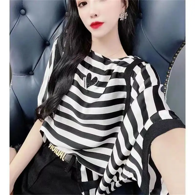 Женская винтажная блузка в полоску пуловер оверсайз с рукавами летучая мышь и