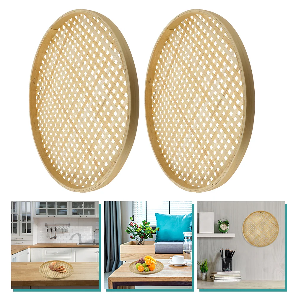 

Basket Bamboo Sievetray Colander Fruit Woven Storage Flat Shallow Serving Platter Weaving Tabletop Baskets Party Asian Practical
