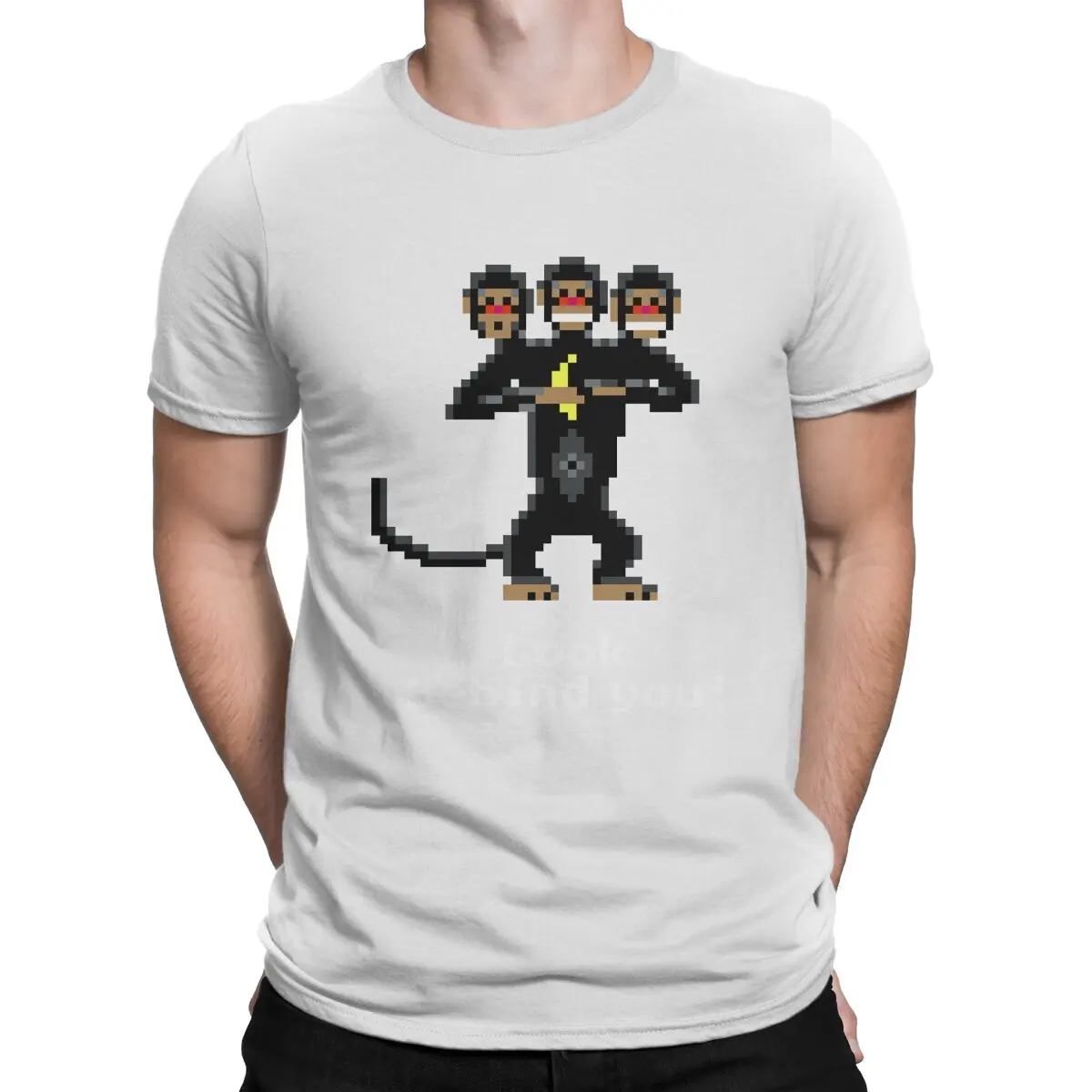 

Men's T-Shirts Three Headed Humorous Cotton Tee Shirt Short Sleeve Monkey Island Game LeChuck Elaine Guybrush T Shirt Crew Neck