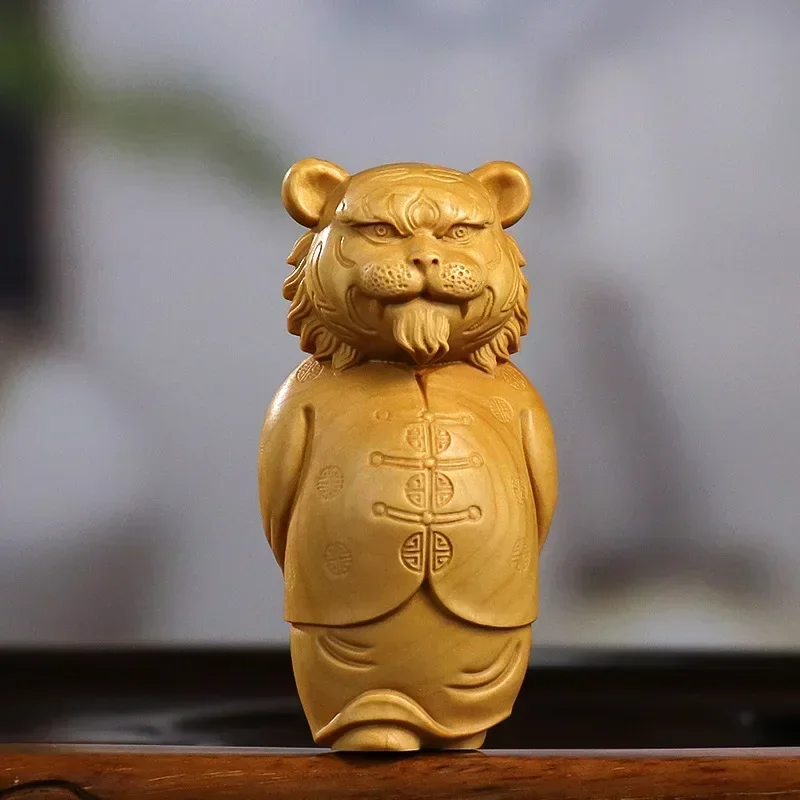 Резьба по дереву фигурка животного тигра богатого человека креативные милые