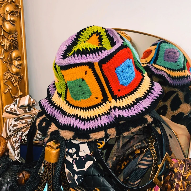 

Женская вязаная Панама ручной работы Y2k, летняя пляжная шапка, Корейская вязаная шапка с отверстиями, 2023