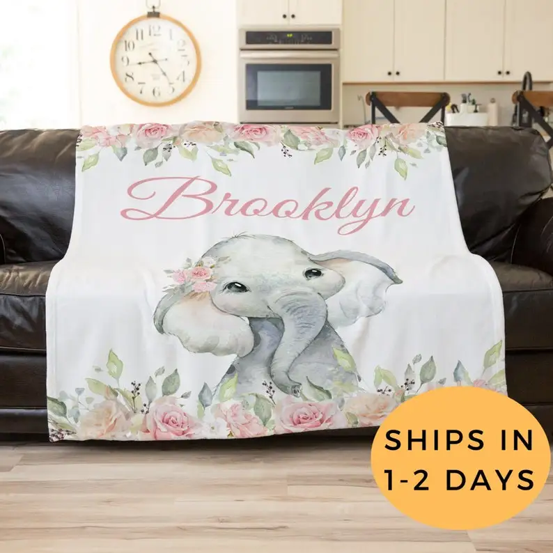 

Baby Elephant Blanket, Personalized Baby Blanket Elephant, Pink Elephant Baby Shower Decorations, Baby Girl Elephant Nursery, Bi