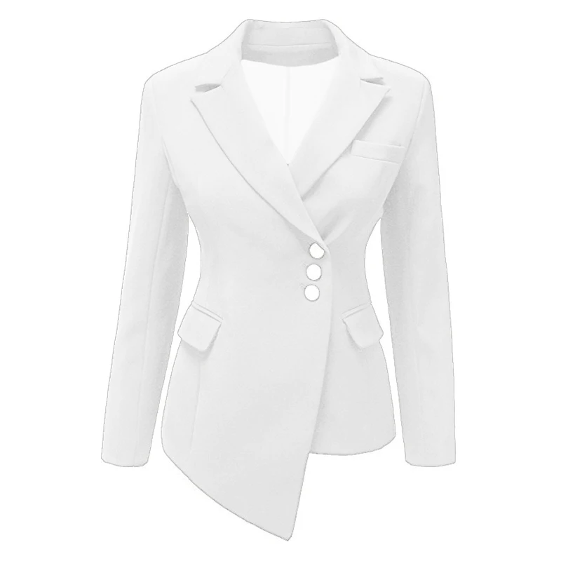 Women Lapel Blazers Coat Solid Long Sleeve Single Breasted Office Lady Pocket Cotton Asymmetry Casual Suit Jacket Blazer Thin