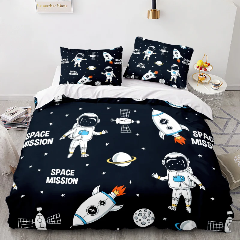 

Комплект постельного белья для мальчиков, комплект из 3 предметов, пододеяльник с рисунком космического корабля, астронавта, планеты, с 3D рисунком
