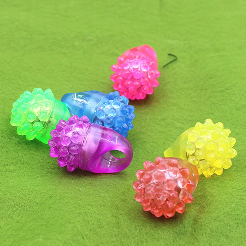 

10 Pcs Strawberry Shaped Rings Silicone Flashing LED Light-up Jelly Bumpy Rings Finger Lights (Random Color)