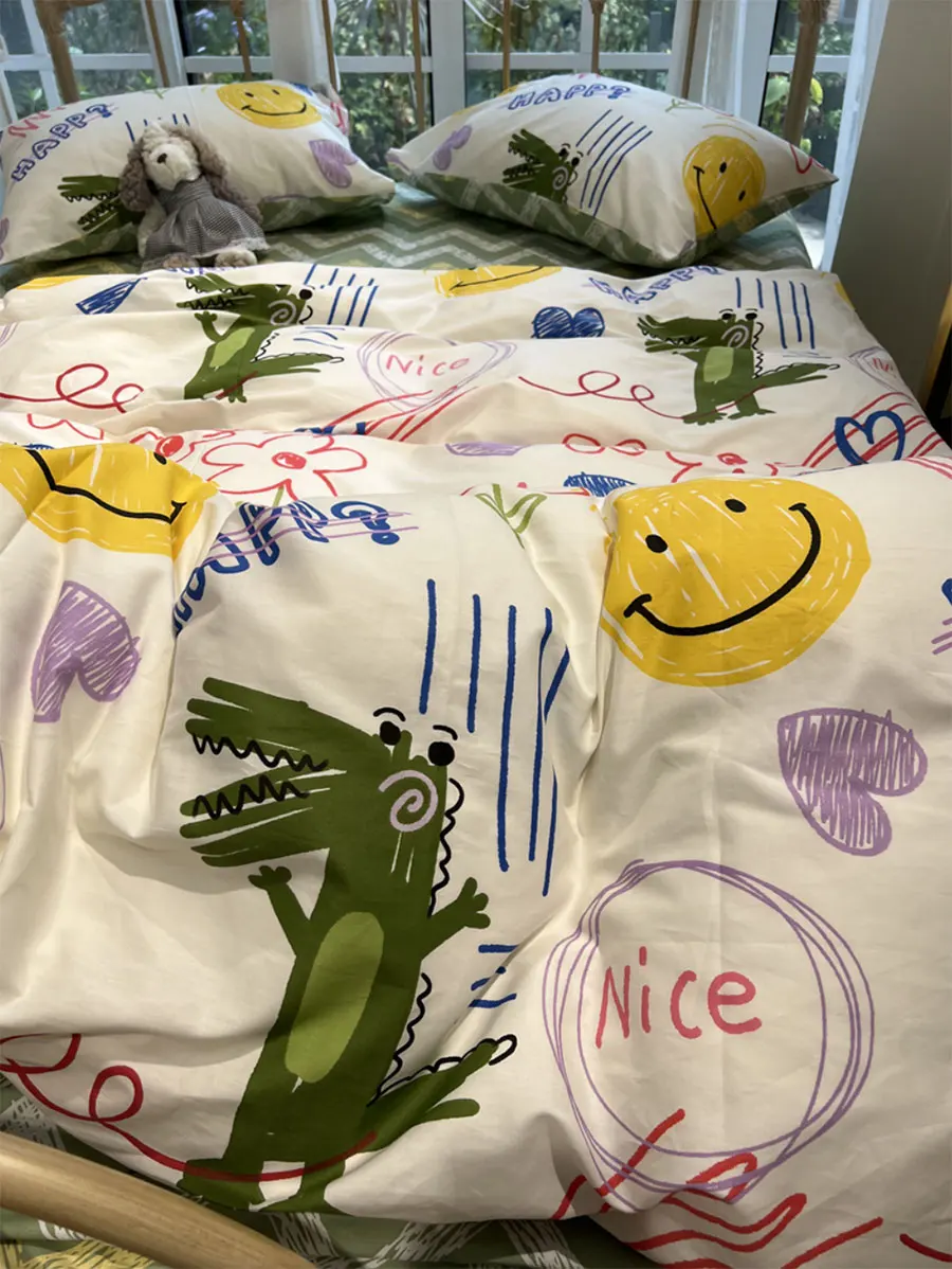 Постельное белье с милым мультяшным динозавром для детей-подростков красочный