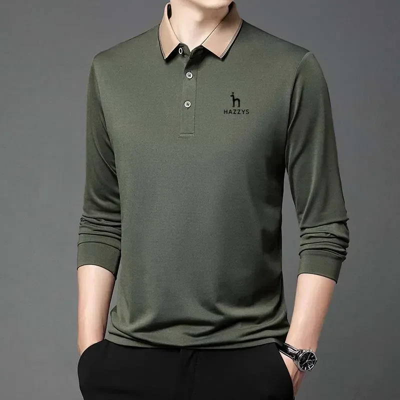 

HAZZYS Golf Wear Men's Polo Spring Autumn Long Sleeve T-shirt Collar Men Solid Color Thin Casual Business Clothes Men