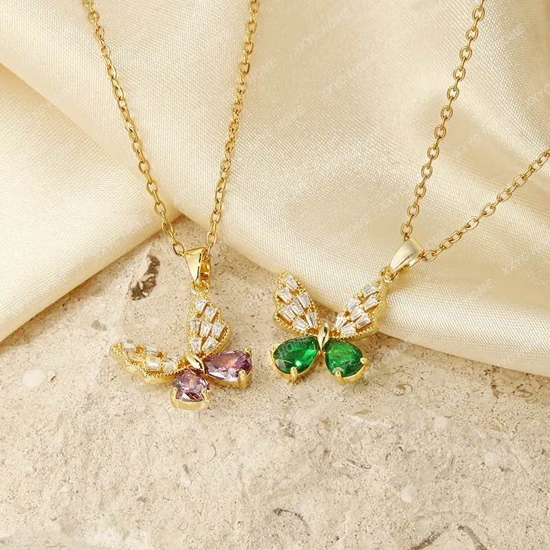 

Модное Латунное позолоченное ожерелье с бабочкой из циркония женское ожерелье из роскошной титановой стали с цветным удерживающим орнаментом