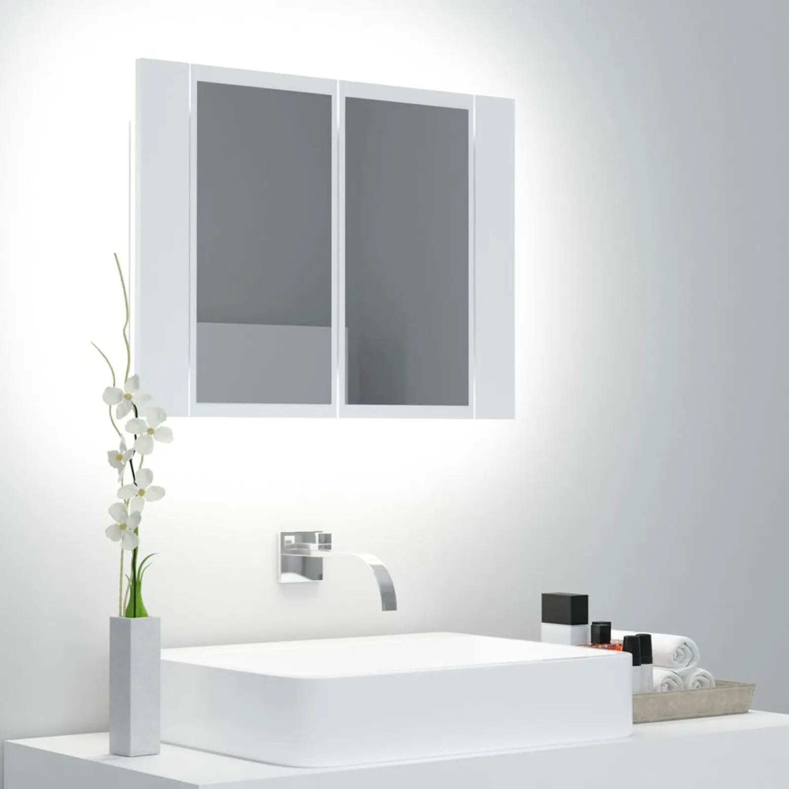 

LED Bathroom Mirror Cabinet White 23.6"x4.7"x17.7"