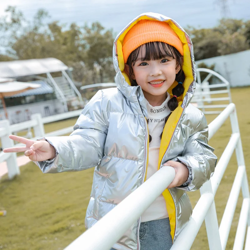 2-10T Winter Boys Girls Down Jacket Glossy Fashion Keep Warm Baby Coat Hooded Zipper Waterproof Outerwear Kids Children Clothes