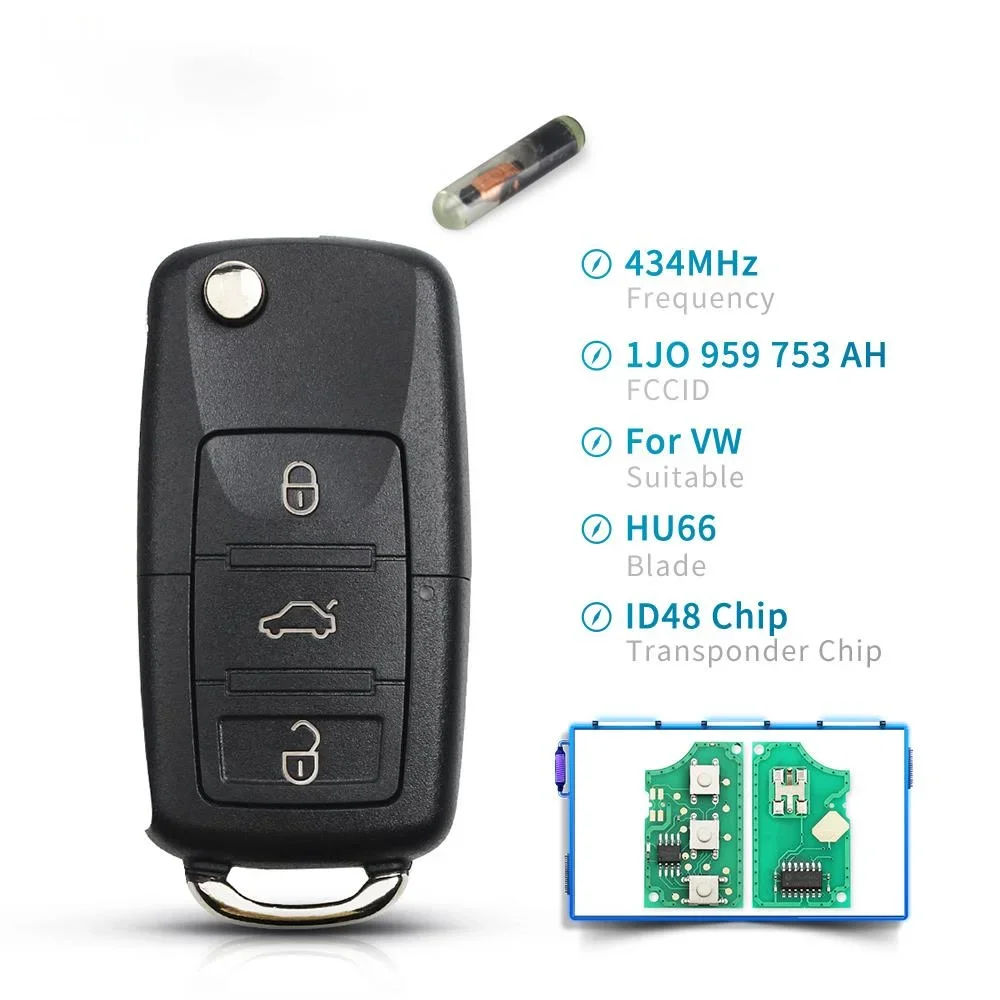 

KEYYOU 433 МГц Автомобильный Дистанционный ключ 1J0959753AH для VW Passat Bora Polo Golf Beetle ID48 чип HAA Blade для VW Volkswagen флип-ключ