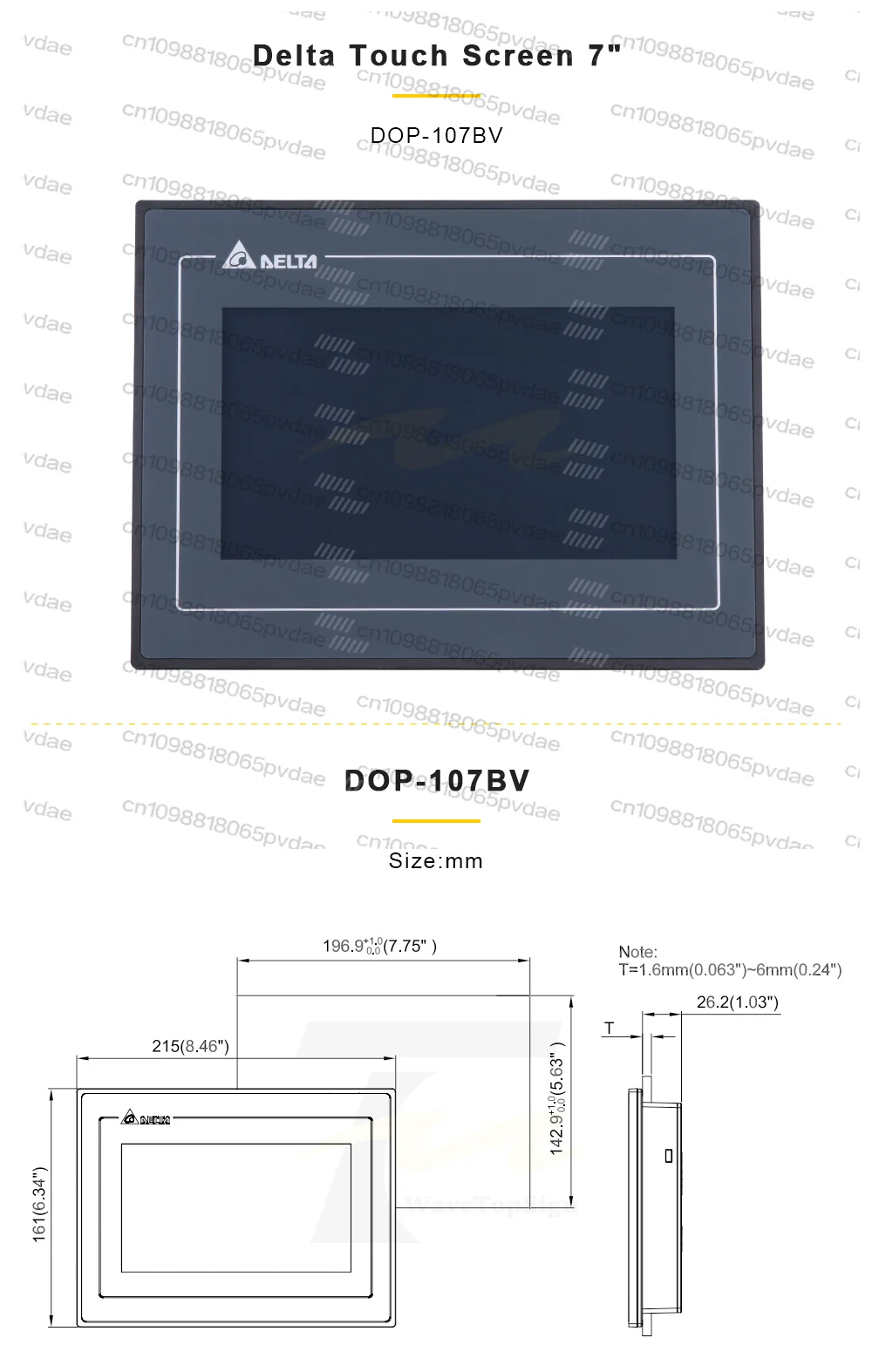 Сенсорный экран HMI Delta DOP-107BV, 7 дюймов, замена DOP-B07S411, DOP-B07SS411, B07S410, с кабелем для передачи данных (art.: 3920dc7dce6cc) - 3920dc7dce6cc
