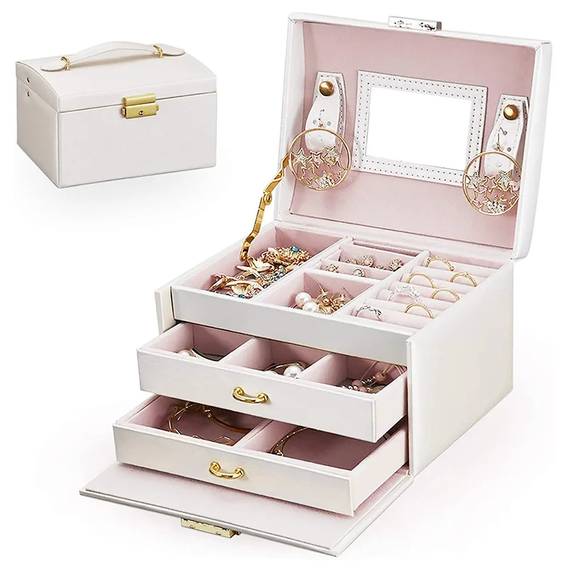 

New three-layer PU leather drawer jewelry box New wholesale jewelry storage display sales packaging box