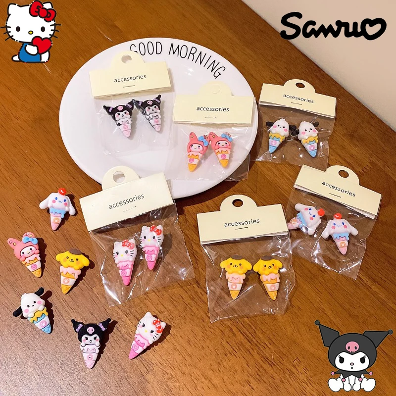 Модный тренд Sanrio Helloes Kitty Children Like It милые серьги из смолы с мороженым Kuromi Cinnamoroll