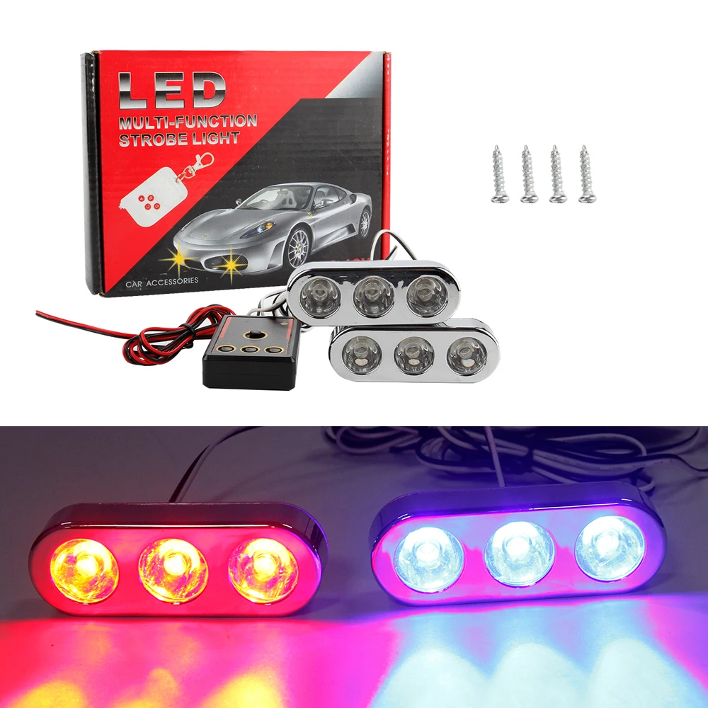 

2Pcs Universal Flash Warning Light With Wireless Remote Control Daytime Running Lights Front Grille Bumper Lamp For Car Truck