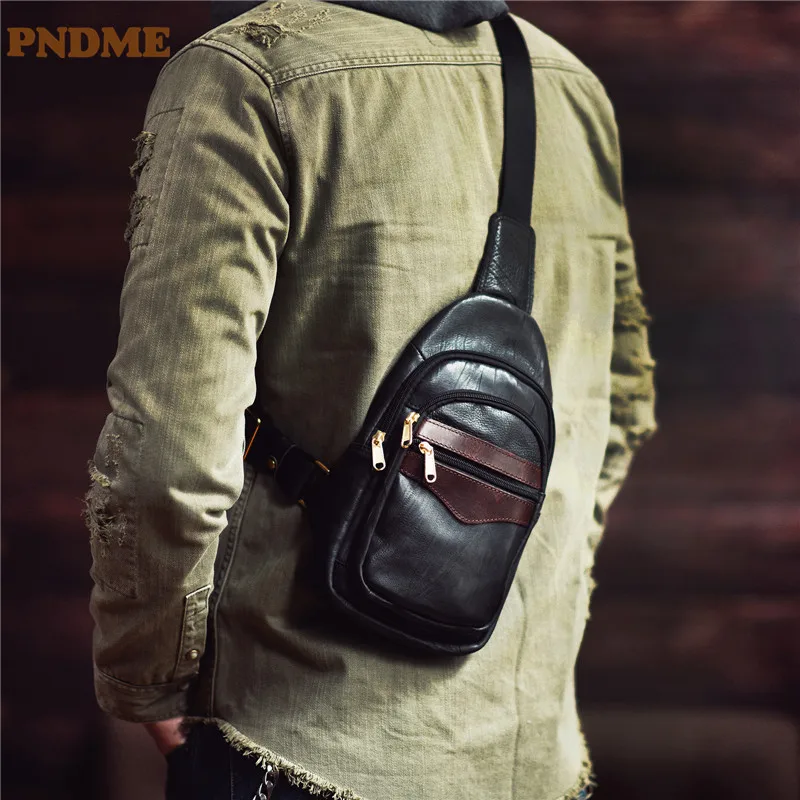 Outdoor daily natural genuine leather men's chest bag handmade weekend leisure luxury real cowhide youth sports cross-body bag