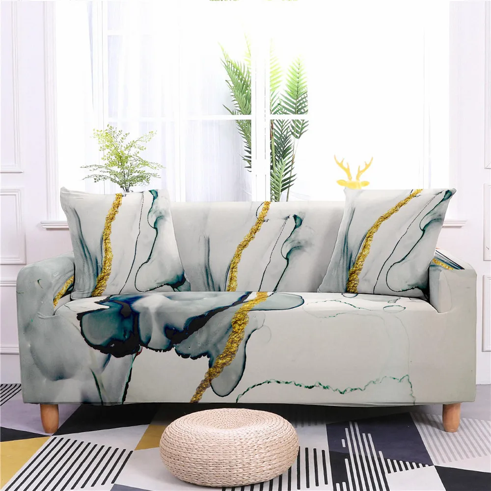 

Modern Light Luxury Marble Style Sofa Cover All-inclusive L-shaped Sofa Quan Gai Home Living Room Big Sofa Housses De Canapé