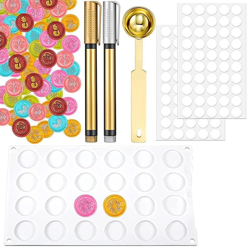 

Wax Sealing Silicone Mat Set With 100 Removable Sticky Dots Metallic Pen And Melting Spoon For Adhesive Wax Seal Stamp