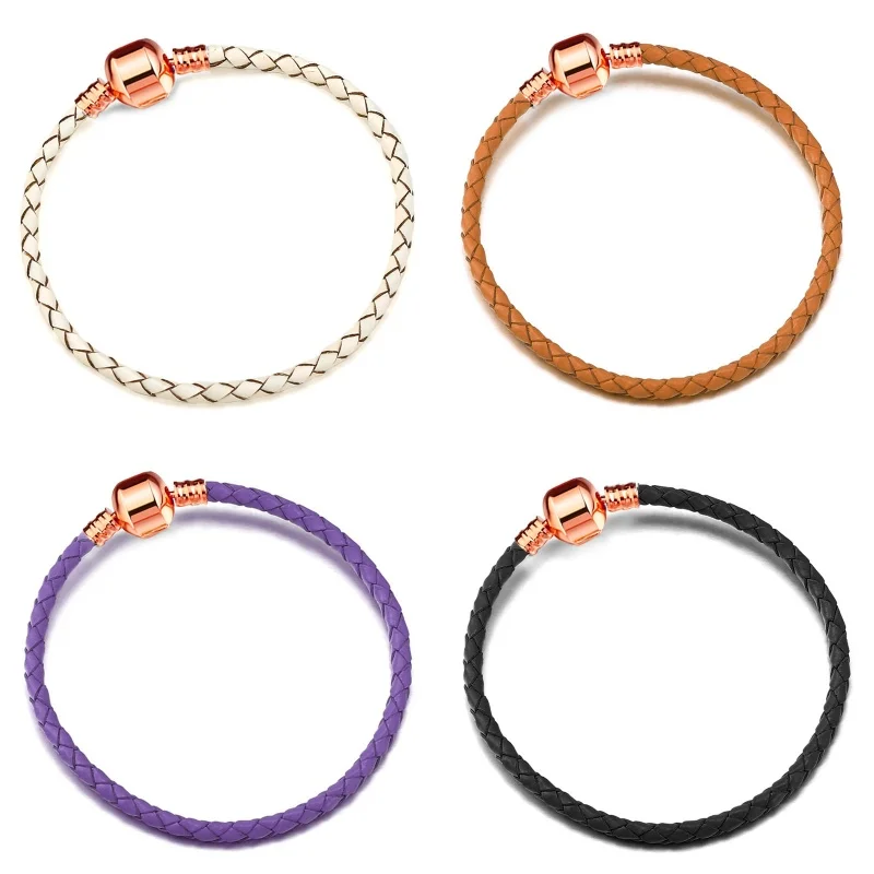 Fashion Rose Gold Buckle Light Luxury Couple Friendship Bracelet Multicolor Charm Leather Rope DIY Jewelry April Fool's Day Gift