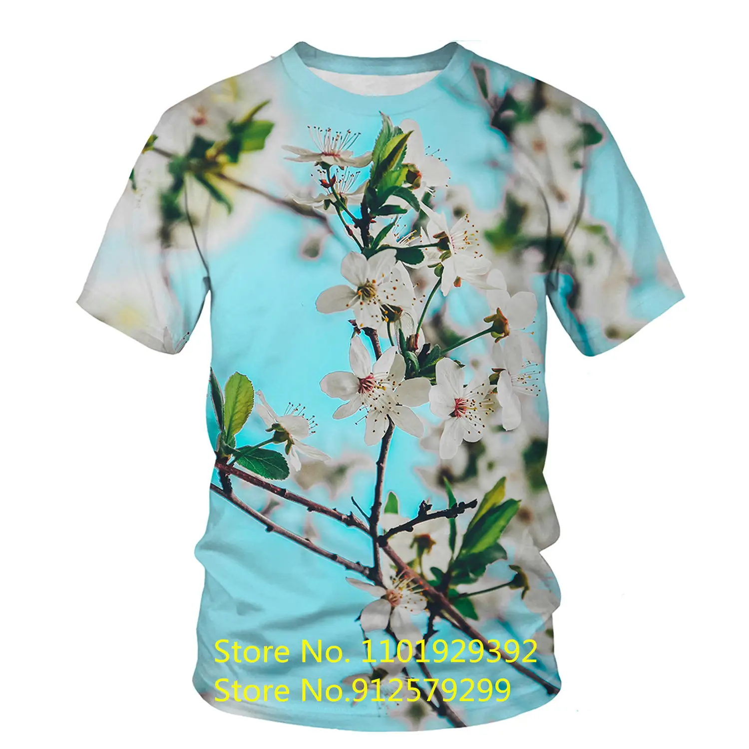 

2022 New Fashion Trees at Night / Blue Flowers 3d T Shirt Mens Casual Round Neck Short Sleeve Women T-shirt