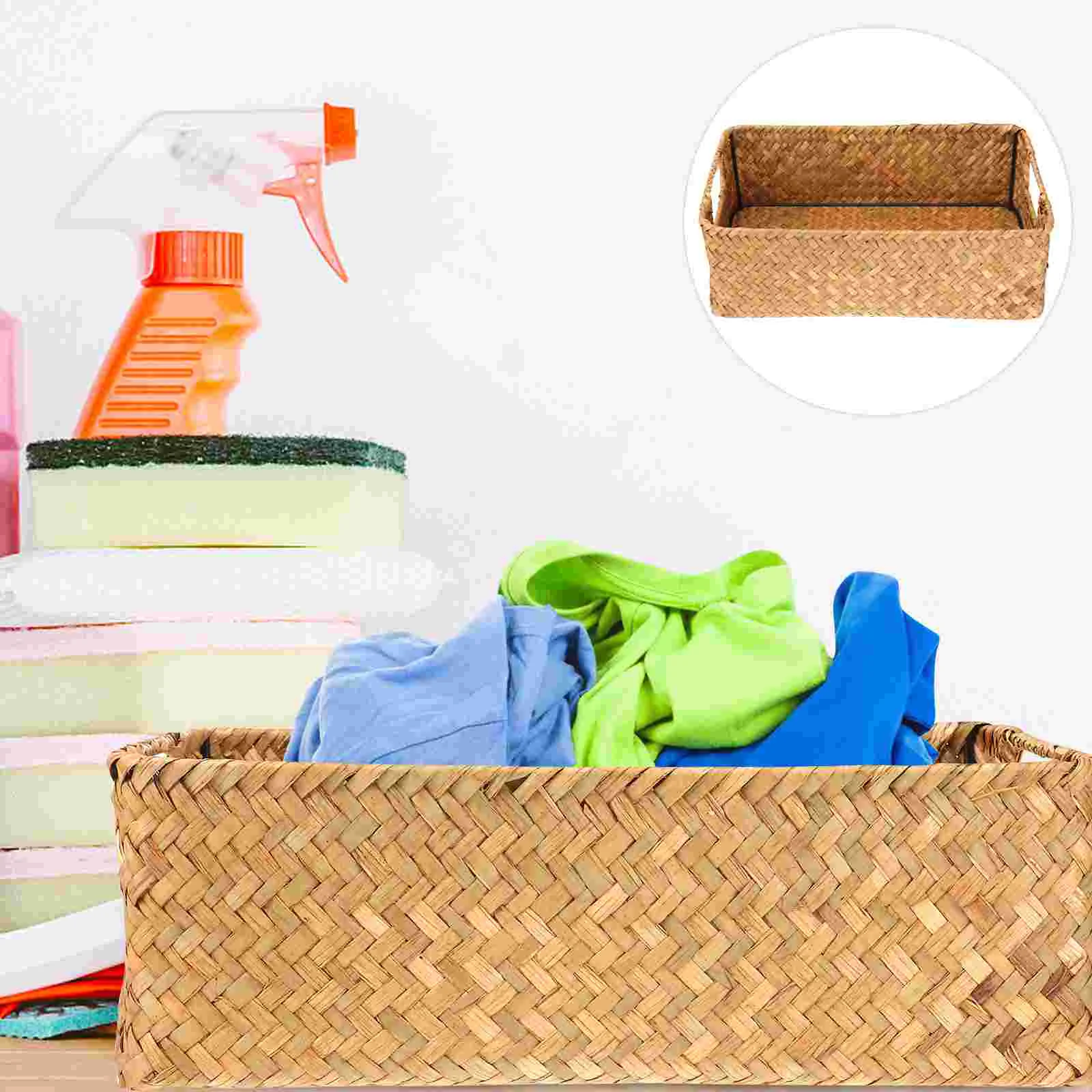 

Rattan Woven Basket Rectangular Sundries Organizer Seaweed Storage Basket Box for Hotel Restaurant Home Use Size 4pcs