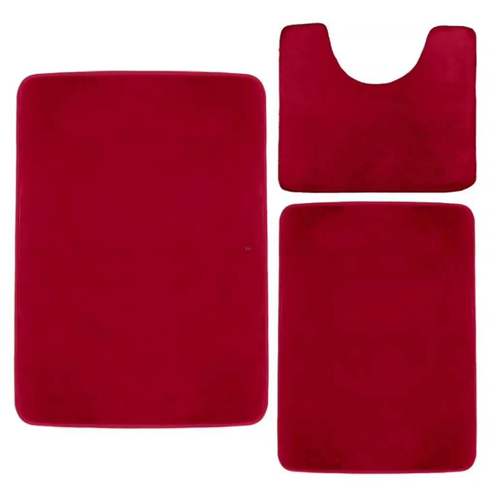 

3Pcs Bathroom Area Rug Water Absorbent Bath Mat Soft Cotton Anti-slip Floor Pad Small Carpet