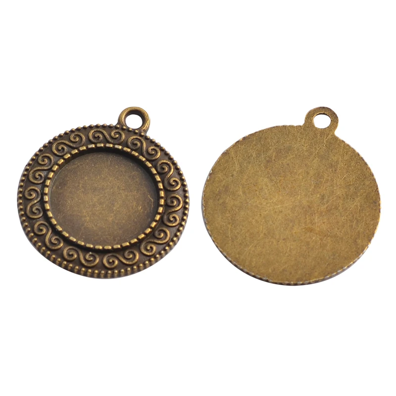 

10pcs 16mm Inner Size Antique Bronze And Silver Plated S Shape Texture Style Cabochon Base Cameo Setting Charms Pendant