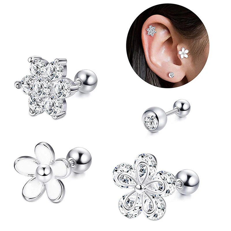 

1pcs Stainless Steel Piercing Ball Round Ear Stud Crystal Ear Cartilage Tragus Helix Conch Piercings Jewelry New