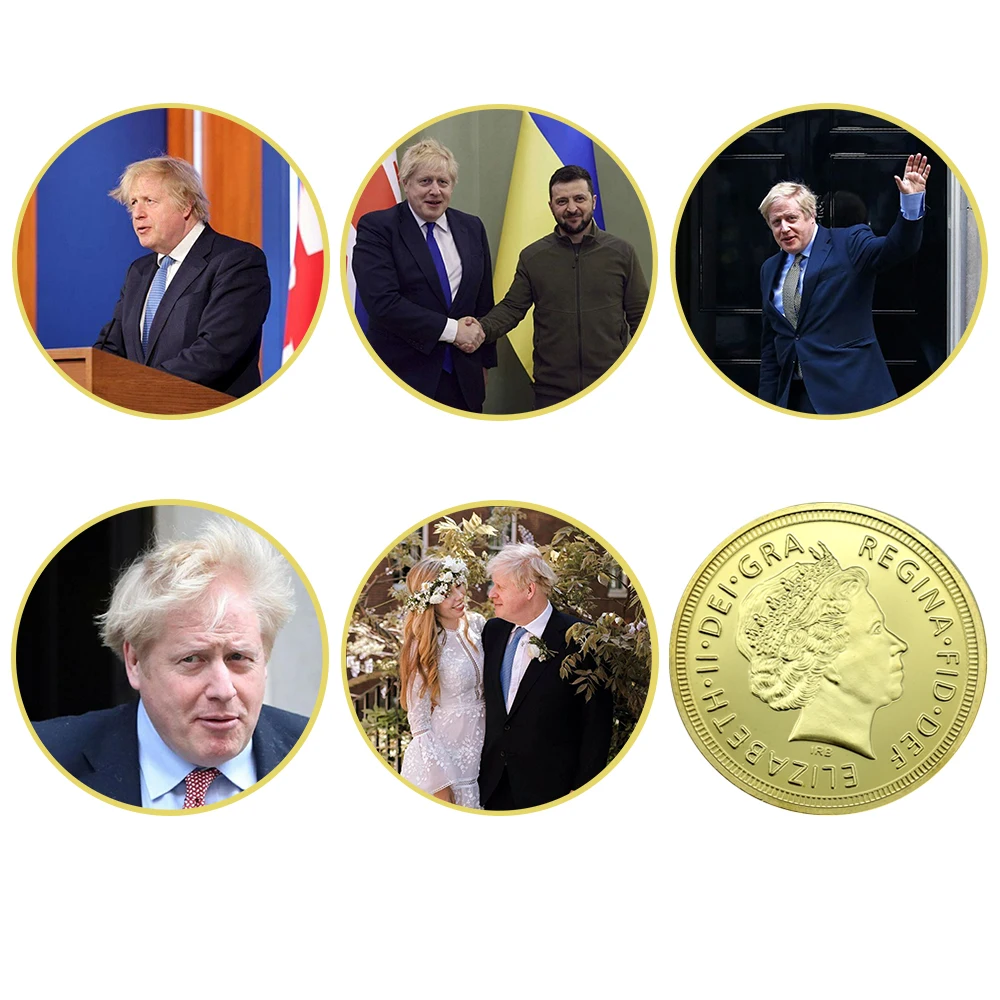 

5pcs/set UK Prime Minister Boris Johnson Gold Coins Elizabeth II Metal Crafts Home Decor Coins Collection Holiday Gifts