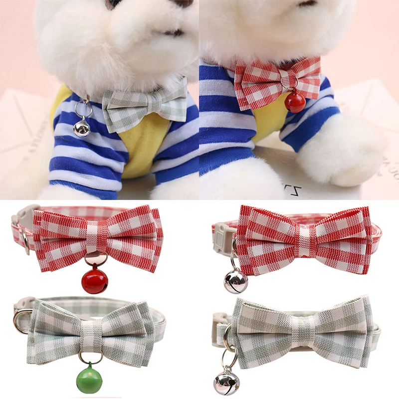 

2022 New Pet Bow Bell Collar Cute Cat And Dog Collar Pet Supplies Checkered Bowtie Holiday Wedding Decoration Accessories