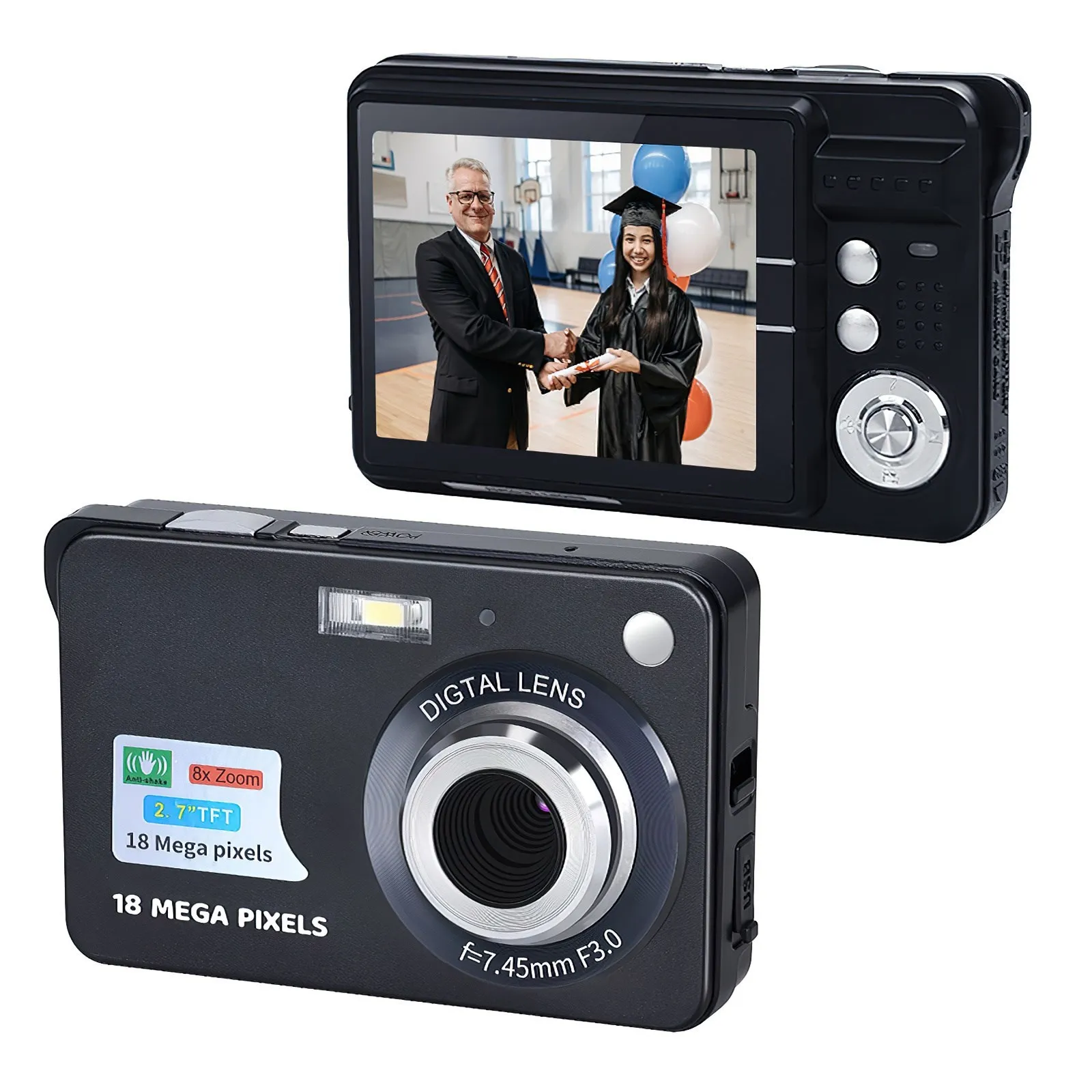 

720P/ 1080P Digital Camera Video Camcorder 18MP/ 48MP Photo Camera 8X Zoom Anti-shake 2.7 inch TFT Screen for Kids Teens Gift