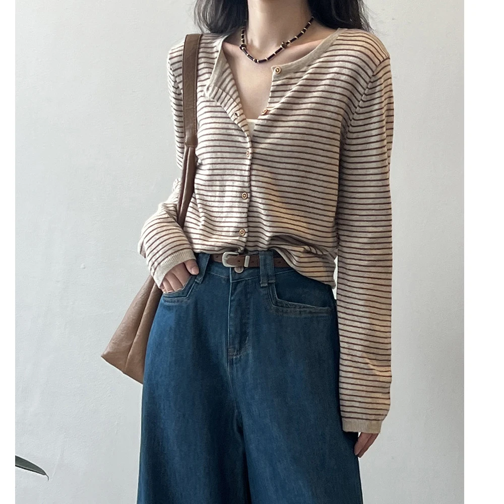 2024 женские осенние тонкие кардиганы с круглым вырезом дизайн на одной пуговице