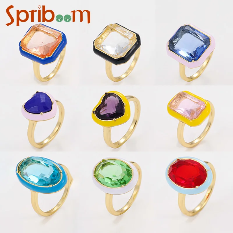 

2023 Colorful Crystal Rings for Women Geometric Square Heart Ring Aesthetic Jewelry Wedding Party Luxury Accessories Lady Gifts