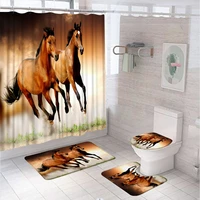 horses farm animal shower curtain sets country oil painting abstract art fabric bathroom curtains with bath mat rug toilet cover