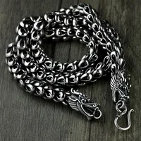 Pure 925 Sterling Silver Necklace Men Dragon Scale Link 5mm/6mm/7mm/8mm Double Dragon Head Chain 18-24inchL