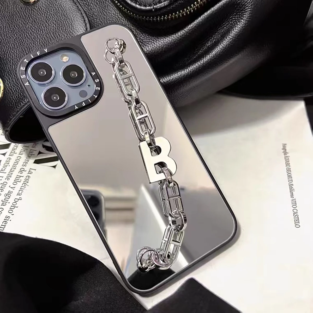 

Металлическое зеркало для браслета в стиле панк подходит для Apple 14/13 promax мобильный телефон case iPhone 12 Personal xs/11