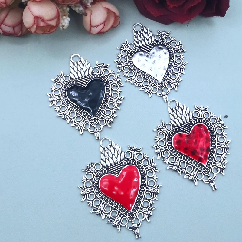 2 шт. подвеска в виде горящего сердца подходящая для самостоятельного изготовления ожерелья подвеска ювелирные изделия аксессуары Черное Красное эмалированное Священное Сердце Подвеска 2