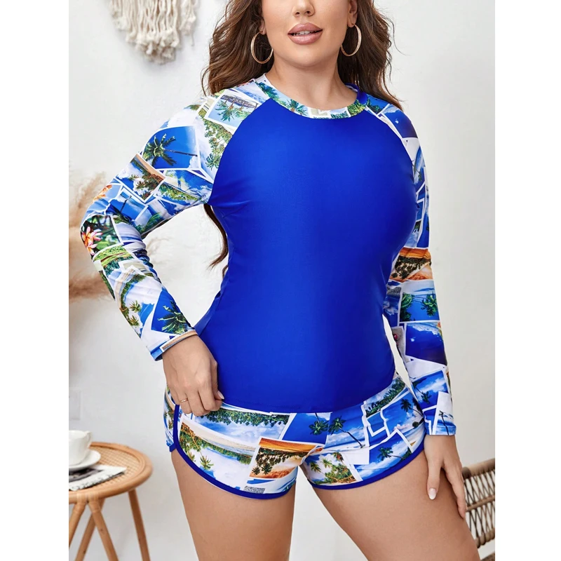 

Новинка 2024, большие купальники с длинным рукавом для серфинга, танкини, набор женских купальников, спортивные пляжные купальные костюмы из двух частей, бассейн