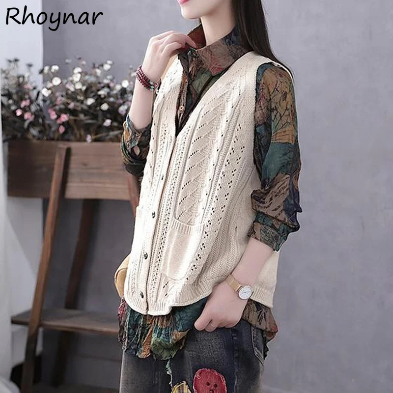 

Sweater Vest Women V-neck Design Hollow Out Solid Fashion All-match Casual Harajuku Korean Style Knitted Students Streetwear