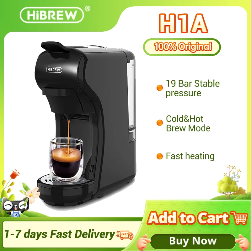 Кофемашина HiBREW H1A с функцией горячей и холодной экстрации 4 в 1, 19 Бар, подходящая для капсул и молотого кофе Кофемашина HiBREW H1A с функцией горячей и холодной экстрации 4 в 1, 19 Бар, подходящая для капсул и молотого кофе