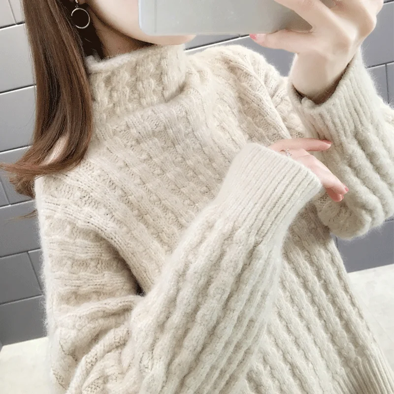 

2021 Women's Autumn and Winter New Sweater Pullover Temperament Knitted Twist Chic High Neck Bottoming Shirt Women's Sweater